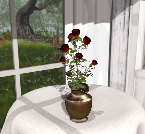 Aphrodite - 1 Prim - Roses Vase - Dark Red -