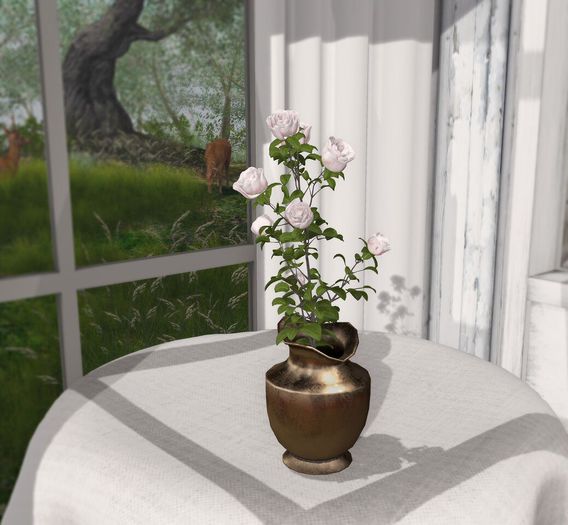 Aphrodite -  1 Prim - Roses Vase - White -