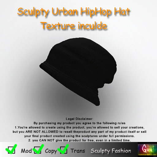 -=((Guu))=- Sculpty Urban HipHop HAT [BOXED] / SCULPT MAP & Texture 