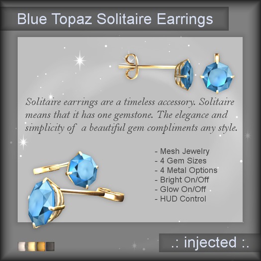 .:Injected:. Solitaire Stud Earrings - Blue Topaz