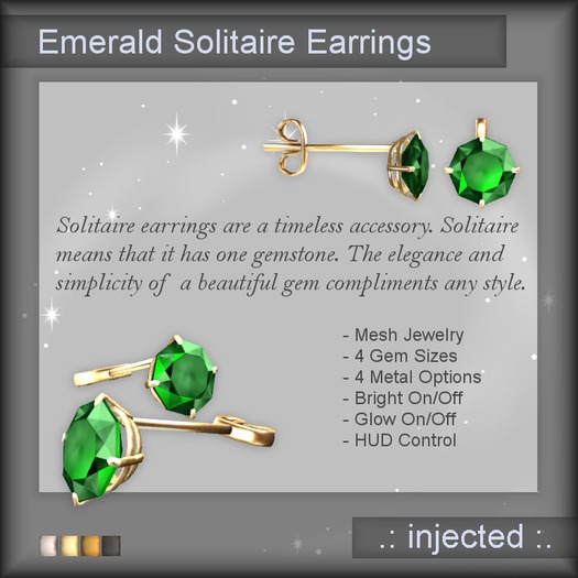 .:Injected:. Solitaire Stud Earrings - Emerald