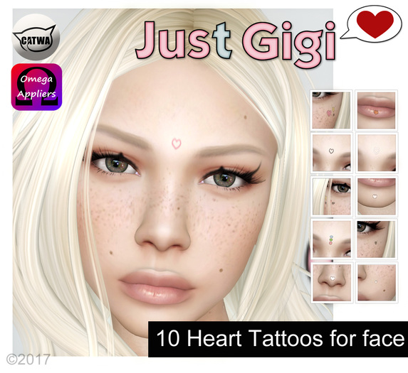 Just Gigi- Colorable Heart Tattoos for Catwa and Omega heads