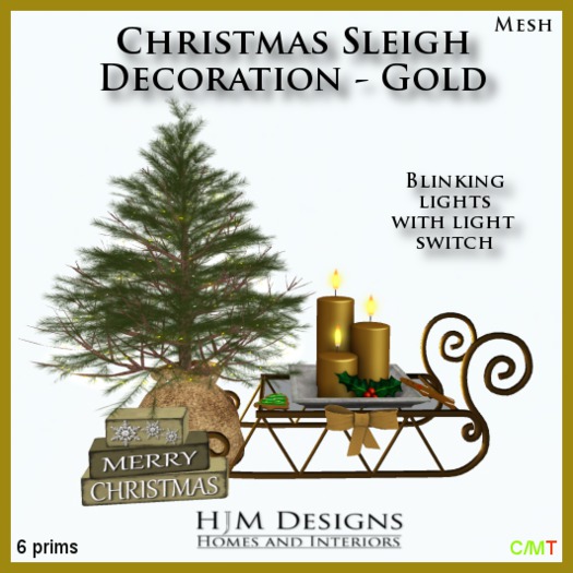 Christmas Sleigh Decoration - Gold