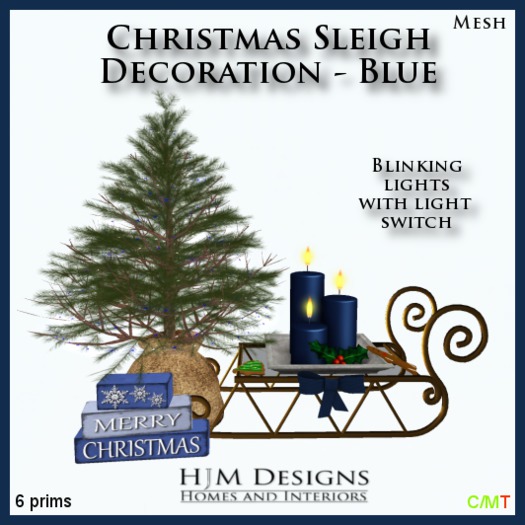 Christmas Sleigh Decoration - Blue Boxed