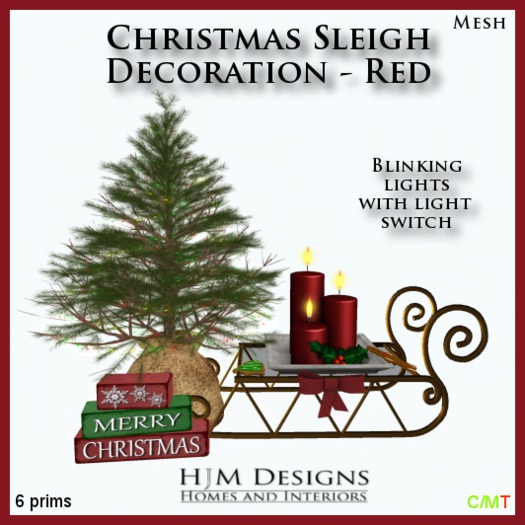 Christmas Sleigh Decoration - Red Boxed