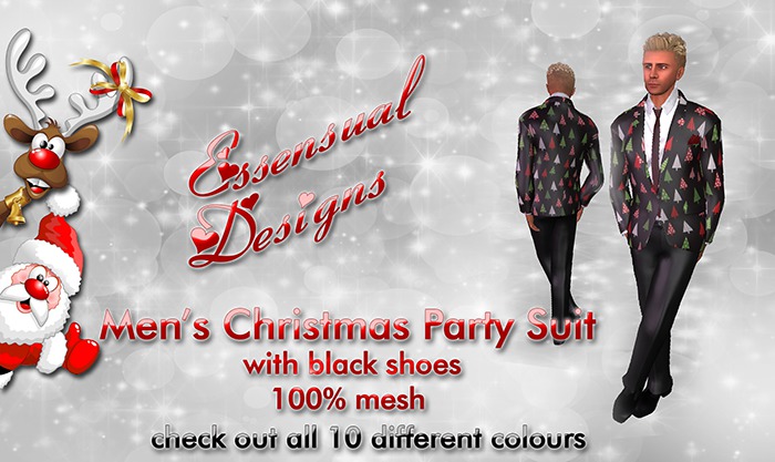 !Essensual Designs Men's Christmas Party Suit:Black with trees