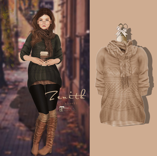 =Zenith=Sweater with scarf dress (Cream) -Maitreya