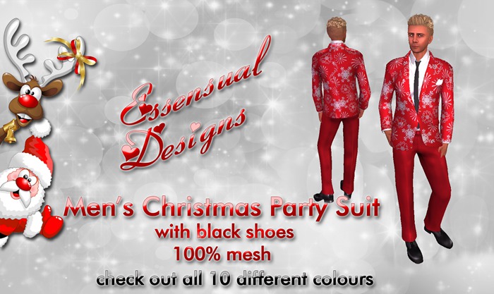 !Essensual Designs Men's Christmas Party Suit Flakes On Red