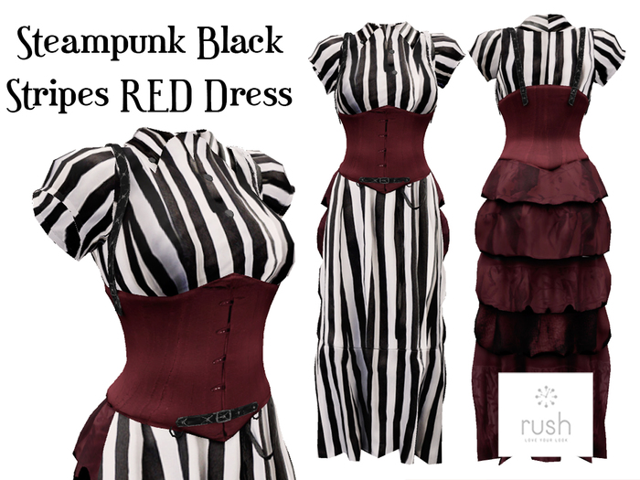 RUSH Steampunk Black Stripes RED Dress Pack
