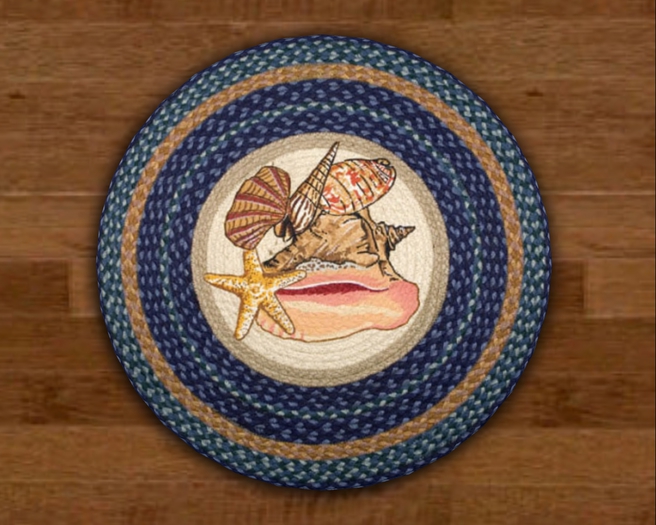 Mesh Round Braided Seashells Rug w/Shadow