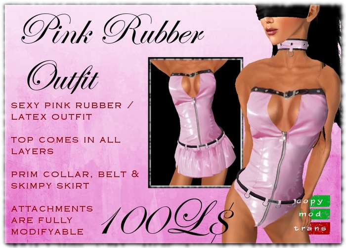 Sexy Pink Rubber / Latex Outfit - Skirt, Top and Collar