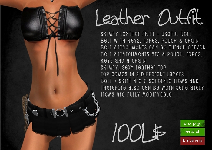 Leather Mini Outfit - skimpy mini skirt, belt and sexy top
