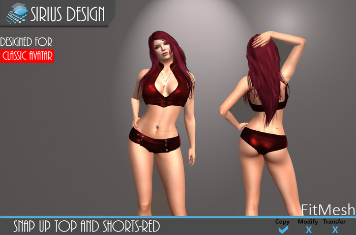 Sirius Design Snap Up Top and Booty Shorts Red Boxed