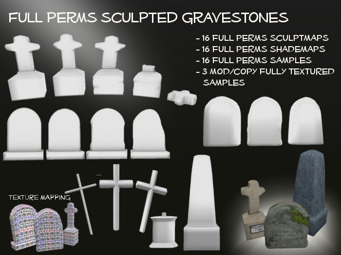 Gravestone - tombstone -  Sculpties - full perms sculptmaps (graveyard - cemetary - halloween)