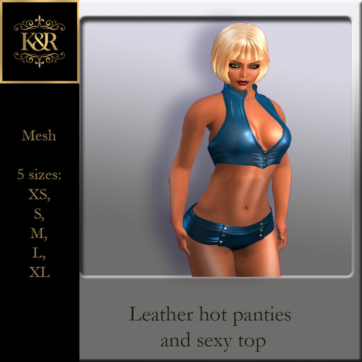Leather hot panties and sexy top Blue