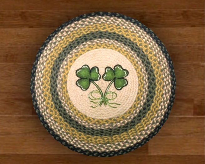 Mesh Round Braided Shamrock Rug w/Shadow