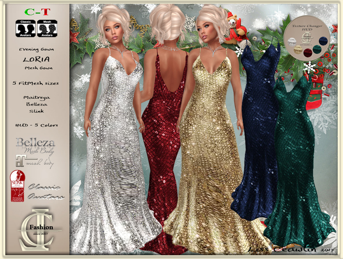 Second Life Marketplace .LC. Loria Christmas Gown w HUD (box)