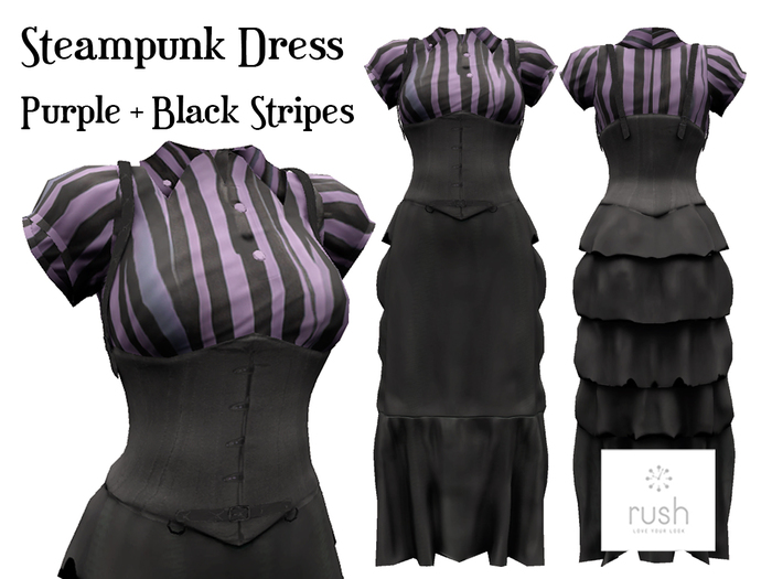 RUSH Steampunk PURPLE BLACK Stripess Dress Pack