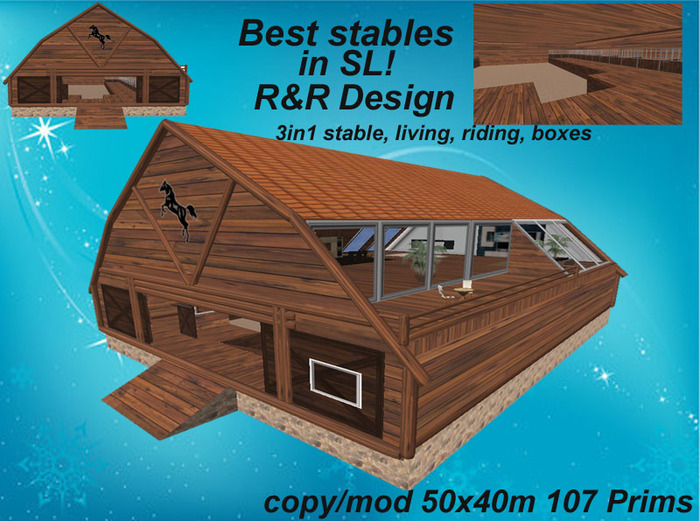 Best Stables in SL!! 3in1 Stable redwood for living with furniture, indoor riding arena, boxes,