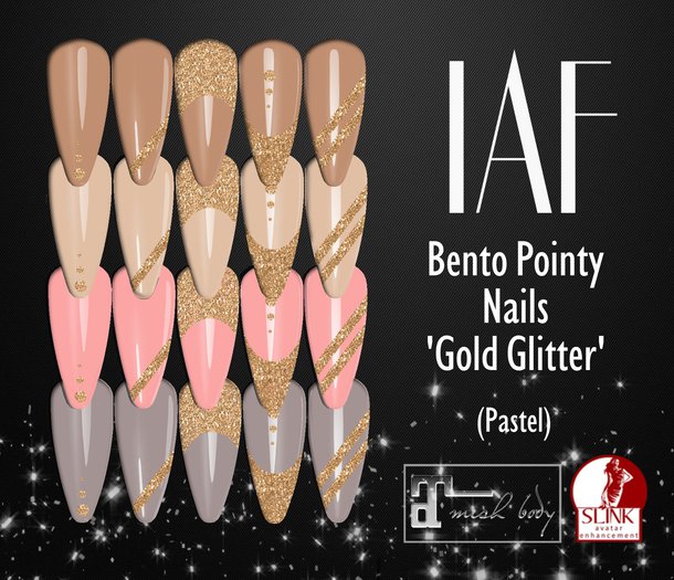 IAF Bento Pointy Nails 'Gold Glitter' (Pastel) (SLINK-MAITREYA)