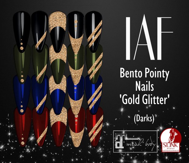 IAF Bento Pointy Nails 'Gold Glitter' (Darks) (SLINK-MAITREYA)