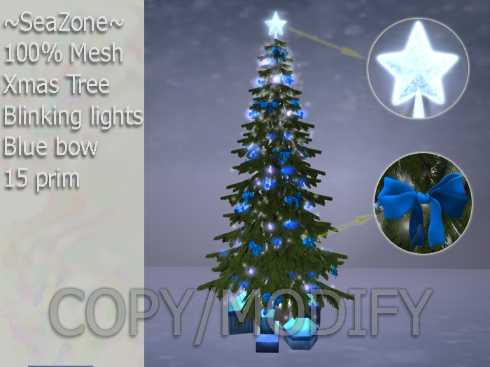 ~SZ~ Christmas Tree blinking lights with blue bow