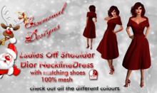 Ladies Off Shoulder Neckline Dior Dress RED