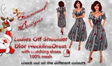 Ladies Off Shoulder Neckline Dior Grey with Red Birds