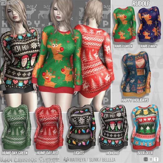 Razor/// Ugly Christmas Sweater - Rudolf Green RARE - Isis