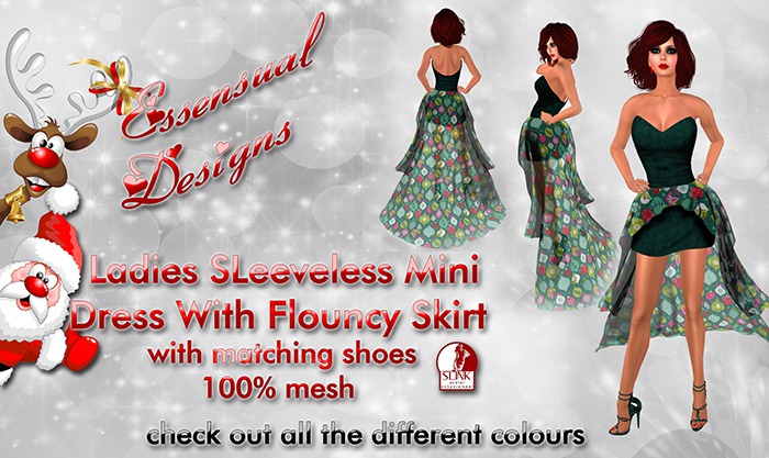 Mini Dress with Long Flounce Skirt Green Ornament