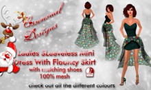 Mini Dress with Long Flounce Skirt Green Ornament