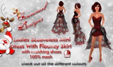 Mini Dress wth Long Flounce Skirt Red Poinsettia