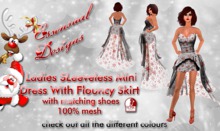 Mini Dress wth Long Flounce Skirt Red Flakes