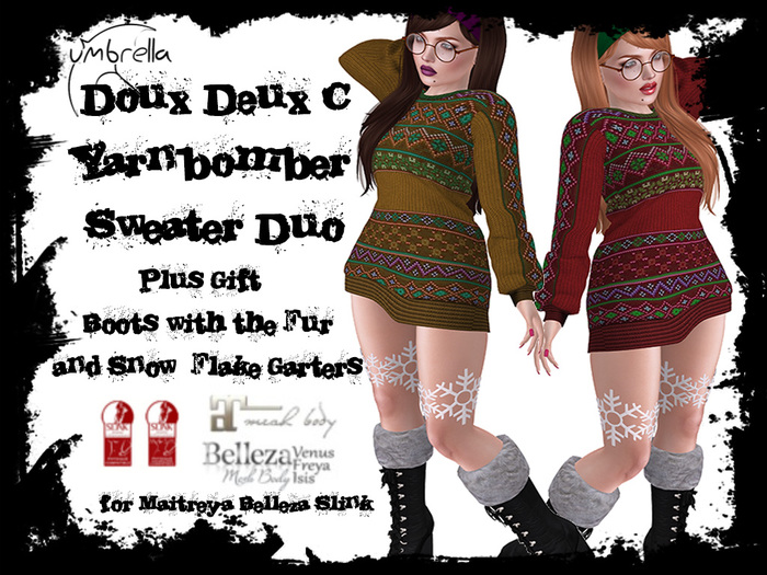 [u] Doux Deux Yarn Bomb Sweater Dress [C] Red&Gold + Boots! Women's Casual Outfit Maitreya Lara Belleza Slink Omega