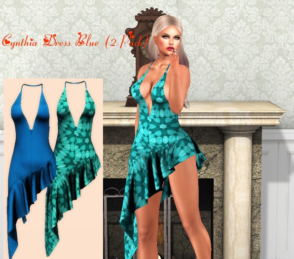 Mocha's Cynthia Dress Blue & Pattern 2 pack
