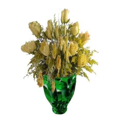 Dozen Yellow Roses in Gemstone Vase