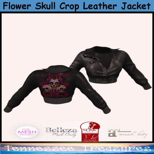 Flower Skull Crop Leather Jacket