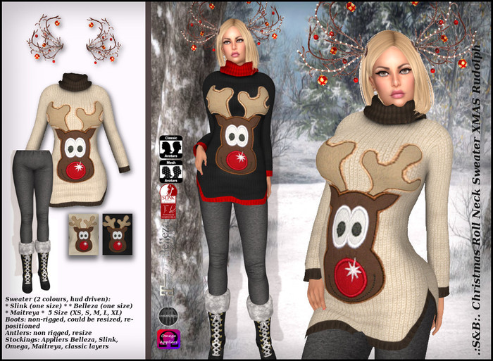 .:S&B:. Christmas Roll Neck Sweater XMAS Rudolph