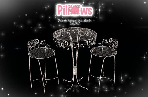[P] Pillows, Butterfly Table & Chair (wear to unpack) Garden