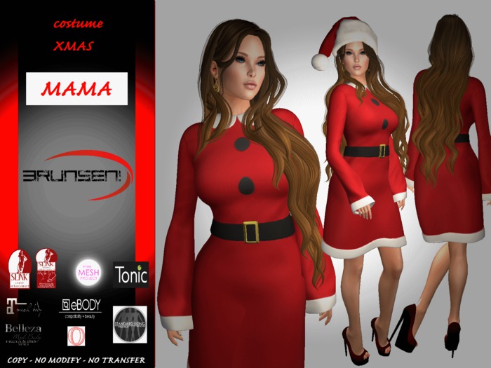 Brunsen! Mama Costume Xmas Santa Dress Hat Red