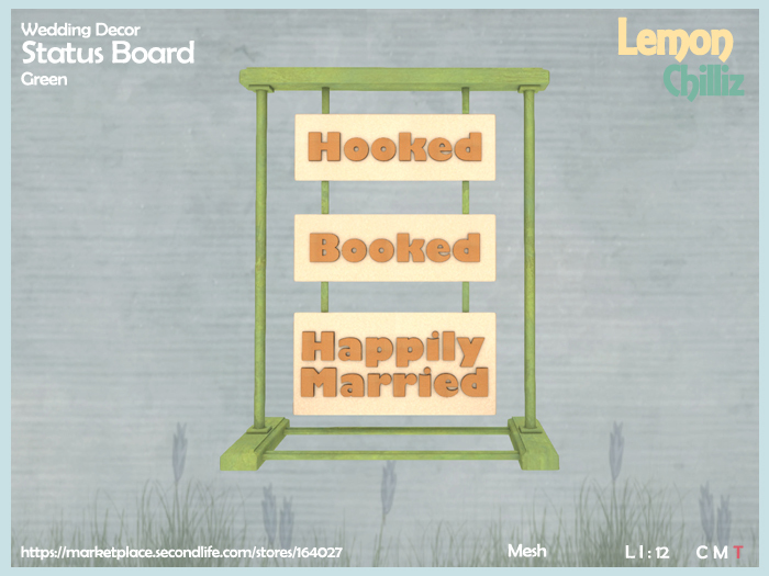 Second Life Marketplace - Wedding Decor - Status Board - Green (Mesh ...