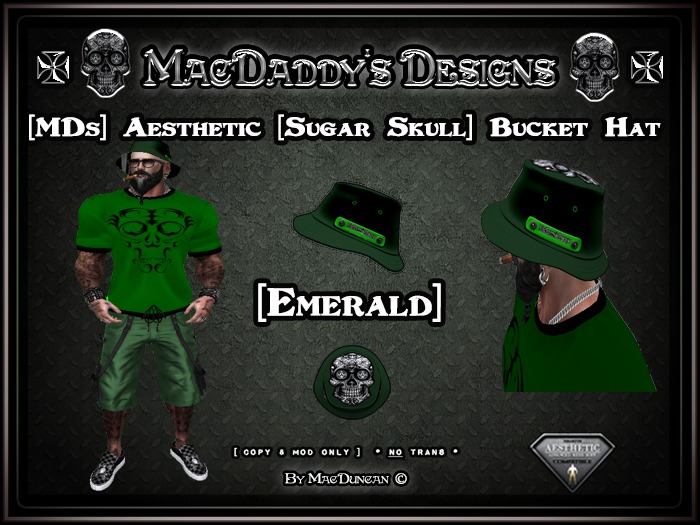 [MDs] Aesthetic [Sugar Skull] Bucket Hat [Emerald] BX