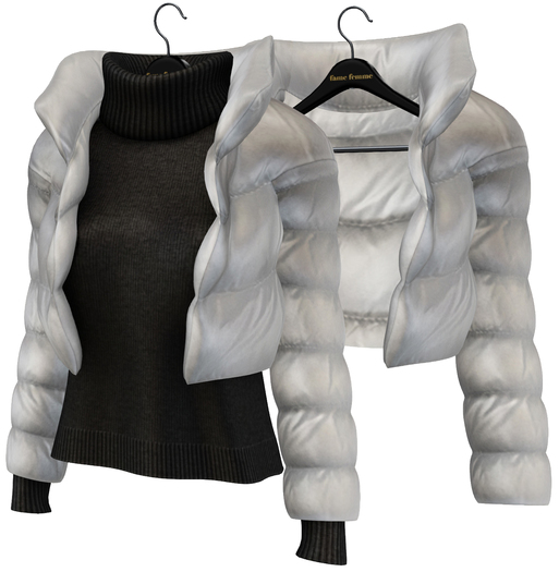 fame femme: Puff Jacket Set - White