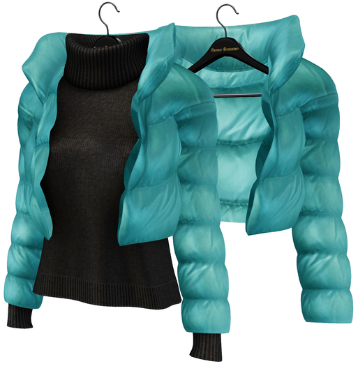 fame femme: Puff Jacket Set - Aqua Splash