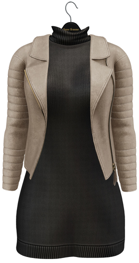 fame femme: Leather jacket with dress - Beige