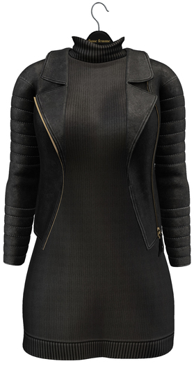 fame femme: Leather jacket with dress - Black