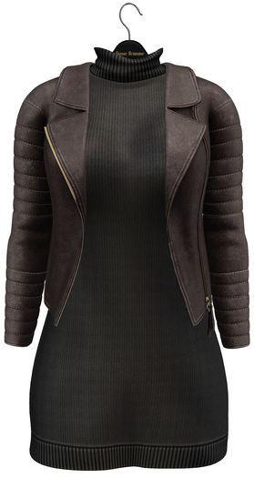 fame femme: Leather jacket with dress - Brown