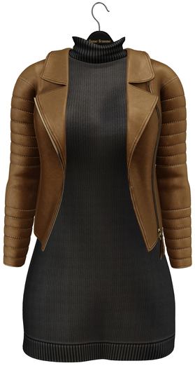 fame femme: Leather jacket with dress - Fox