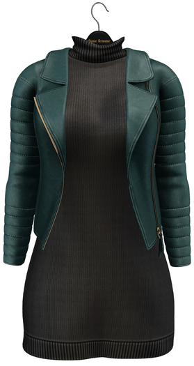 fame femme: Leather jacket with dress - Green