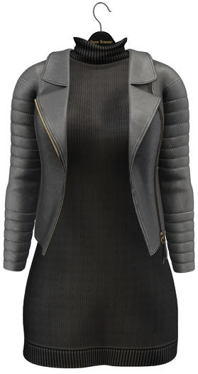 fame femme: Leather jacket with dress - Grey